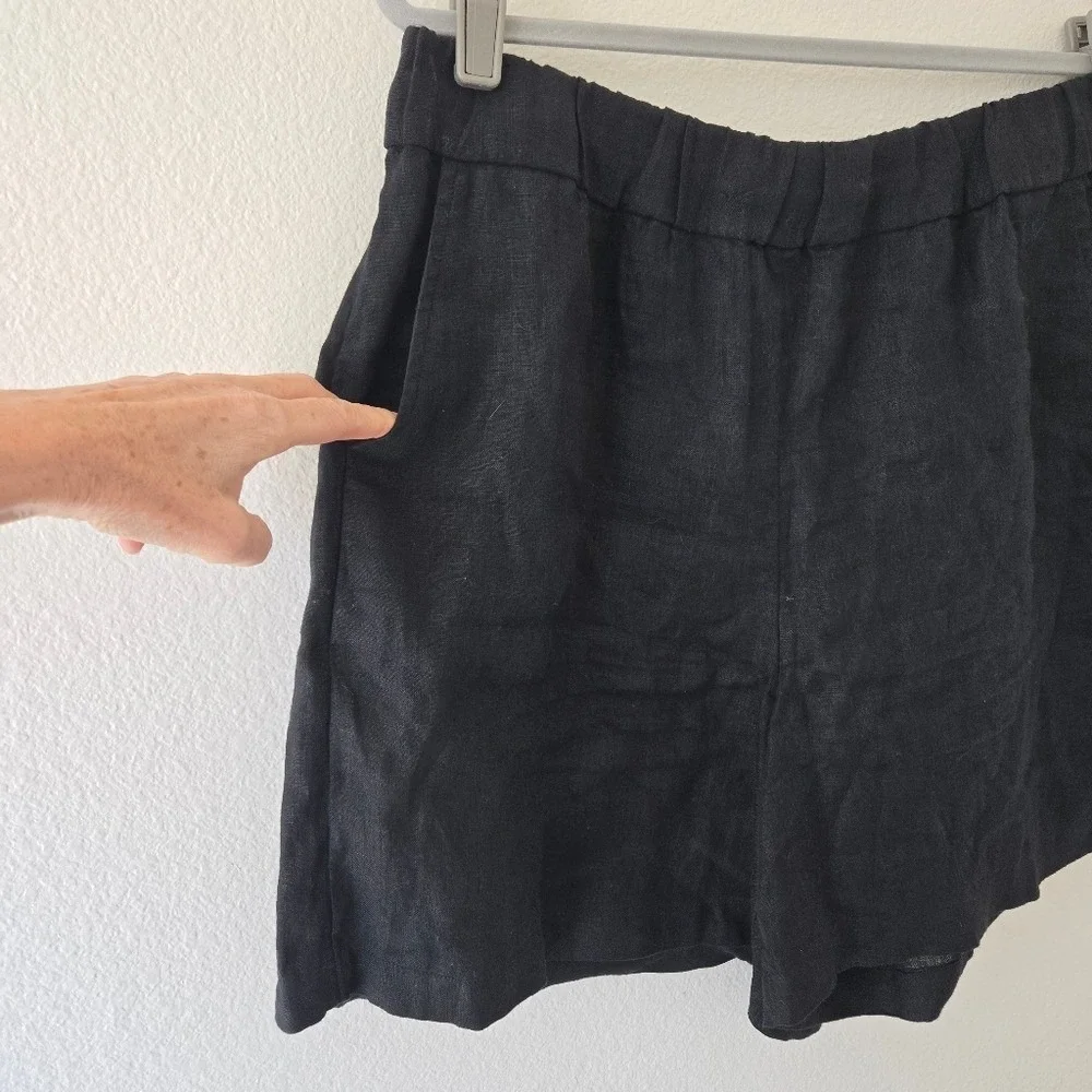 J.Crew Womens Long Tropez Short 100% Linen Size Large Black Pull-on  Minimalist